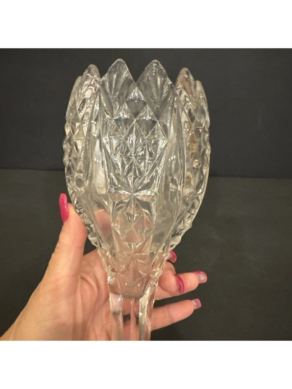 EAPG Clear Cut Glass Vase / Bouquet Pedestal Vase Very Detailed 8.75” H By 4” W